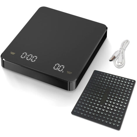 Báscula de café digital con temporizador, báscula de cocina electrónica de alta precisión (0,1 g) con gran pantalla, tara automática y botones táctiles, báscula recargable, peso máx. 3 kg