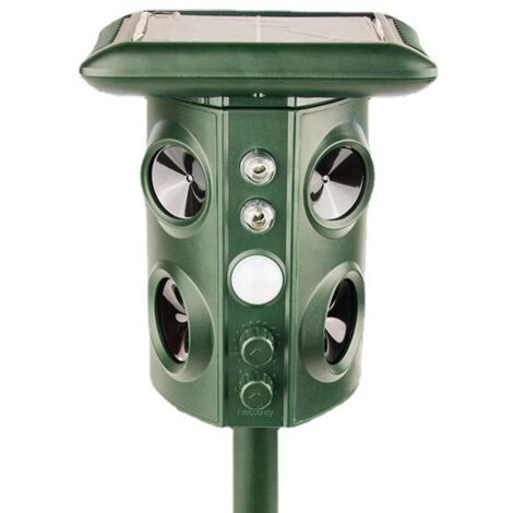 Potente repelente de insectos ultrasónico alimentado con energía solar, adecuado para gatos, perros, ardillas, zorrillos y animales salvajes gracias a su frecuencia ajustable, batería de larga duració
