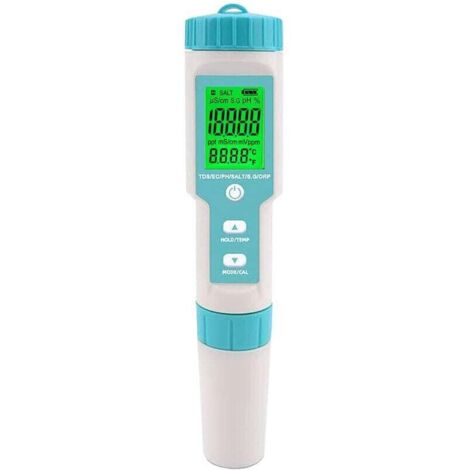 Medidor de salinidad para piscinas, medidor de pH y medidor de salinidad de agua salada, medidor digital de pH y salinidad 5 en 1 para piscinas, spas y piscinas.