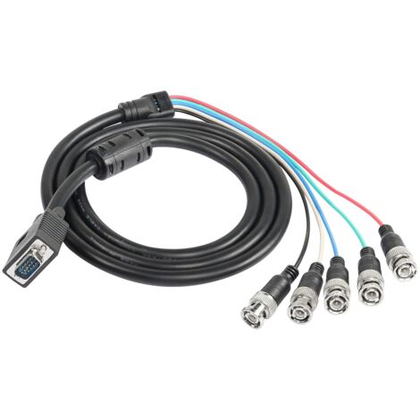 Cable de vídeo VGA a BNC, cable coaxial HD15 VGA a 5 BNC RGB macho para monitor HDTV de alta resolución (negro) - 1,5 m (1/5)