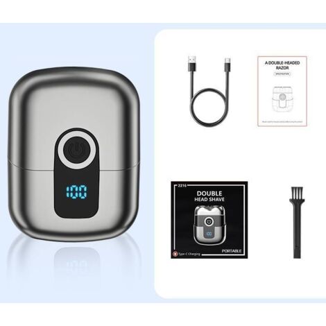 Miniafeitadora eléctrica para hombre con pantalla LED, resistente al agua IPX6, portátil, silenciosa y lavable, color plata metalizado. (1/5)