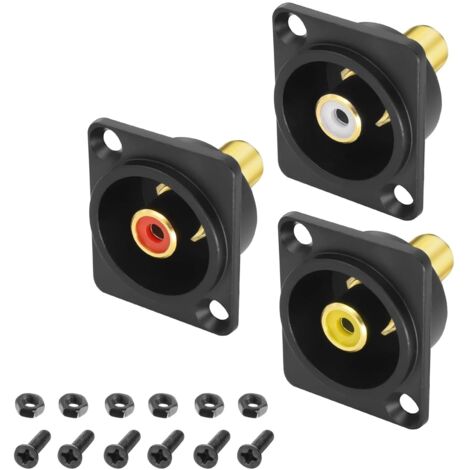 Juego de 3 adaptadores RCA tipo D para montaje en panel - 3 colores - RCA hembra a hembra - Para amplificador de altavoces de audio y vídeo para TV (1/5)