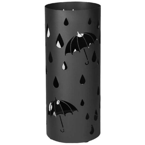 Soporte redondo de metal para paraguas, con bandeja y ganchos, 49 x Ø 19,5 cm