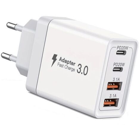 Cargador USB C, cargador rápido USBC de 4 puertos y 55 W para iPhone, adaptador tipo C PD+QC de 3,1 A de área múltiple para iPhone 16 15 14 13 12 11 Pro Max X XS XR 8 7 6S Plus Mini SE, iPad, (1/4)