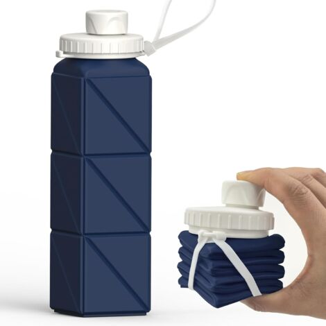 Botella de agua plegable de silicona - 610 ml - Ligera, reutilizable, a prueba de fugas - Para viajes, acampadas, senderismo, ciclismo, yoga y deportes al aire libre (Azul oscuro) (1/5)