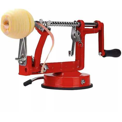 Pelador de manzanas, pelador de manzanas duradero de aleación de magnesio fundido cromado con cuchillas de acero inoxidable y potente base de succión para manzanas y patatas (rojo) (1/5)