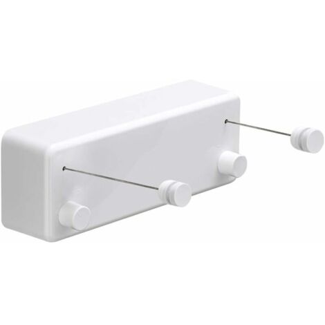 Tendedero retráctil de ABS + tendedero de aluminio con doble cuerda ajustable de acero inoxidable, estilo hotelero de alta resistencia, montaje en pared, 4,2 metros (13,8 pies), blanco