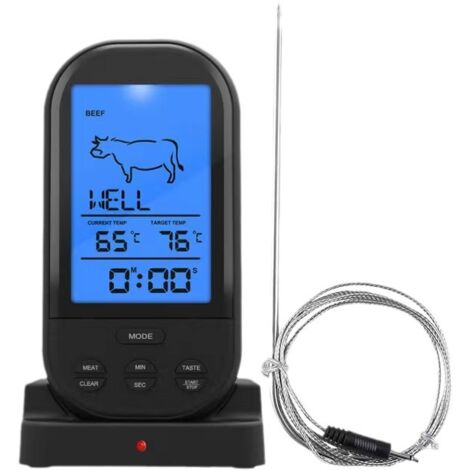 Termómetro inalámbrico para barbacoa, tenedor inteligente para barbacoa, pantalla digital electrónica, termómetro para barbacoa, termómetro para agua (negro) (1/5)