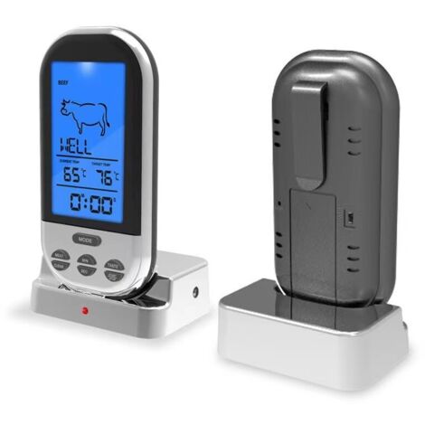 Termómetro inalámbrico para barbacoa, tenedor inteligente para barbacoa, pantalla digital electrónica, termómetro para barbacoa, termómetro para agua (gris plateado) (1/4)