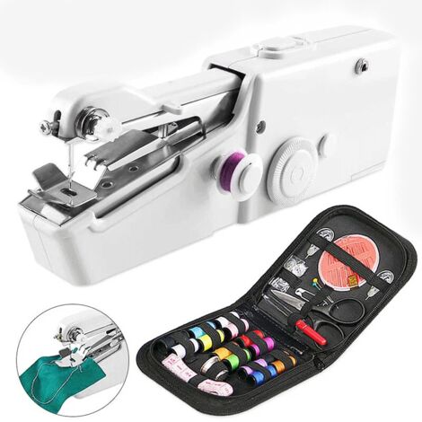 Mini máquina de coser portátil, máquina de coser de mano, herramienta de costura rápida para ropa, cortinas, máquina de coser eléctrica de mano para prendas de vestir domésticas (blanca) (1/5)