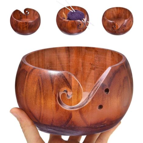 Bol de madera para tejer y hacer ganchillo, bol de madera hecho a mano, accesorios para tejer y hacer ganchillo, almacenamiento de hilo.
