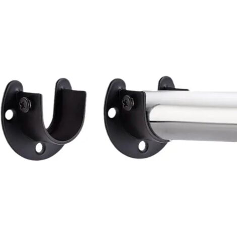 Soporte para barra de cortina de ducha en forma de U de acero inoxidable negro, soporte para riel de ropa de tubo redondo, capacidad de carga de 200 kg. (1/3)