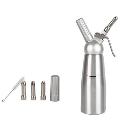 Dispensador de nata montada, sifón profesional para nata, sifón de acero inoxidable con 3 boquillas decorativas, sifón gourmet para nata de 1 pinta (plateado) (1/5)