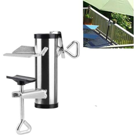 Soporte ajustable para sombrilla de patio, soporte para sombrilla con tornillo de bloqueo, soporte para barandilla, adecuado para postes y mesas de diferentes tamaños.