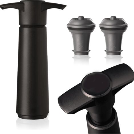 Bomba para vino - Negra - Tapón de vacío - 1 bomba, 2 tapones - Mantiene el vino fresco hasta por 10 días - Reutilizable (1/5)