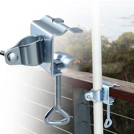 Soporte ajustable para sombrilla de patio, soporte para sombrilla con tornillo de bloqueo, soporte para barandilla, adecuado para postes y mesas de diferentes tamaños.