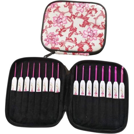 Juego de 16 ganchos de ganchillo de aleación de aluminio impresos con mangos de plástico ABS, ideales para gorros, suéteres, calcetines de bebé, bufandas, etc.