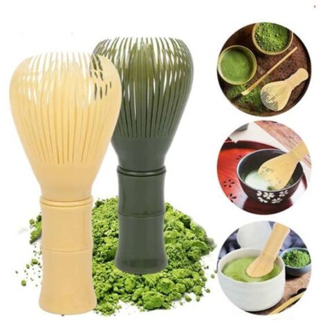 Juego de 2 batidores de resina para té matcha en polvo, batidor reutilizable (amarillo + verde) (1/4)