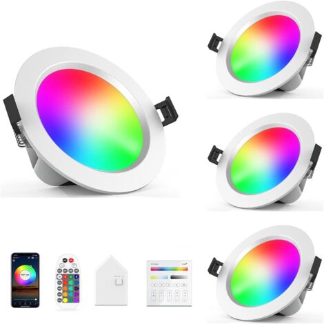 Foco LED empotrable RGBW + CCT de 10 W con Bluetooth WLAN, interruptor remoto táctil y puente inteligente Bluetooth. (1/5)