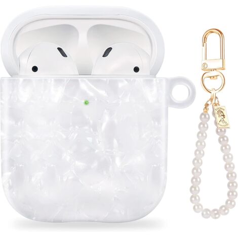 Bonita funda protectora con llavero de pulsera con cuentas chapadas en oro, bonita funda para AirPods de primera generación, funda protectora completa de TPU para AirPods 1 y 2 para niñas y mujeres (f (1/3)