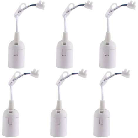 Juego de 6 portalámparas E27 blancos con cable de 2A 250V para bombillas de obra (60W máx.). (1/4)