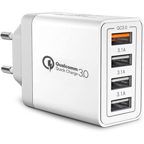 Cargador USB, 40 W, múltiples puertos USB, bloque de carga rápida de 4 puertos, adaptador de cargador USB Samsung QC3.0 para iPhone 15 14 13 12 11 8 XR, Samsung S24 Ultra S23 S22 S21, iPad, Xiaomi, Hu (1/4)