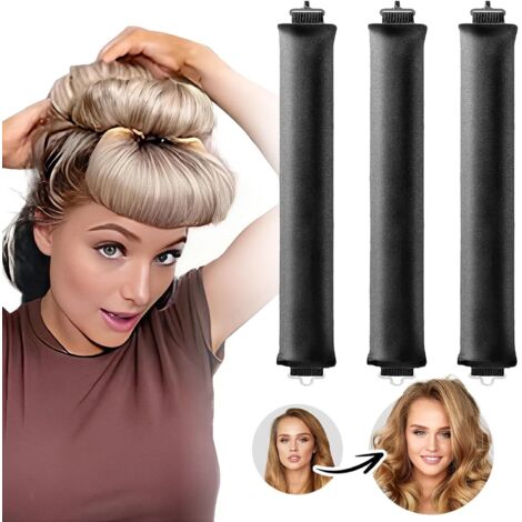 Juego de rizadores sin calor, 3 piezas, rizador sin calor, rizador sin calor para uso nocturno, rizador sin calor para todo tipo de cabello (negro) (1/5)