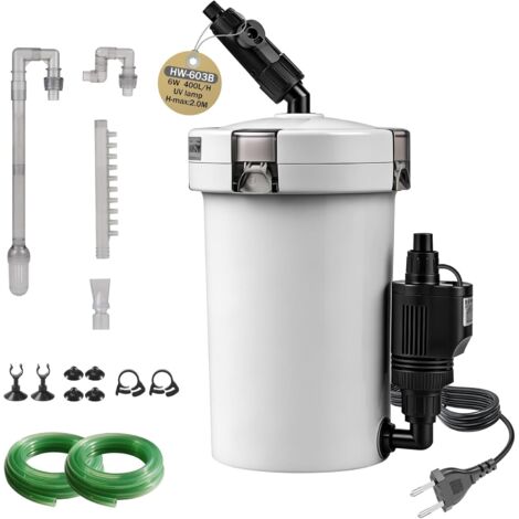 Filtro externo ajustable para acuario 400L/H 6W, bomba de aire silenciosa para acuario con material filtrante, para acuarios de hasta 150L, para peces de colores y tortugas acuáticas, HW-603B (1/5)