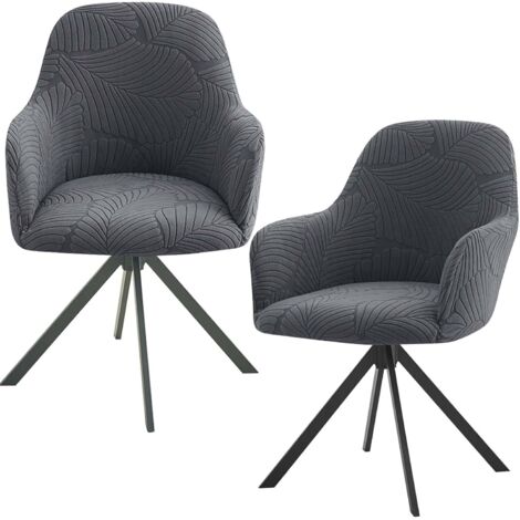 Juego de 2 fundas elásticas para sillas con reposabrazos, extraíbles y lavables - Para sillas de comedor, restaurante u oficina - Universal - Gris oscuro (1/5)