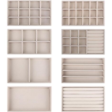 bandejas de terciopelo para joyas, organizador de joyas para mujer, cajón para guardar joyas, cajas para collares, expositores para pendientes y cadenas, color beige, 21 x 12,5 cm.