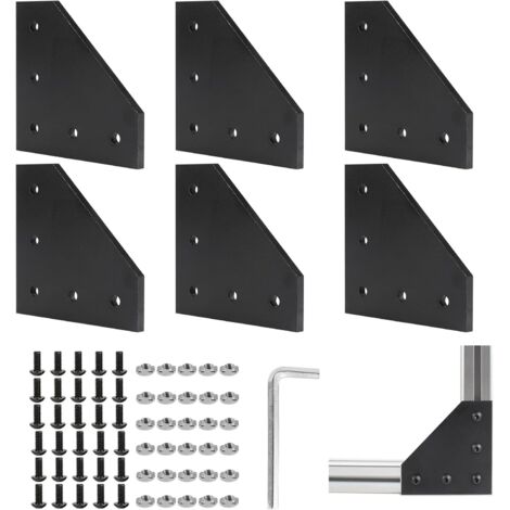 Placa de conexión de perfil de aluminio de 6 piezas, 40 x 40 mm, placa de unión exterior en forma de L, soportes de esquina, placa de esquina, perfiles exteriores en forma de L con tuercas para perfil (1/5)