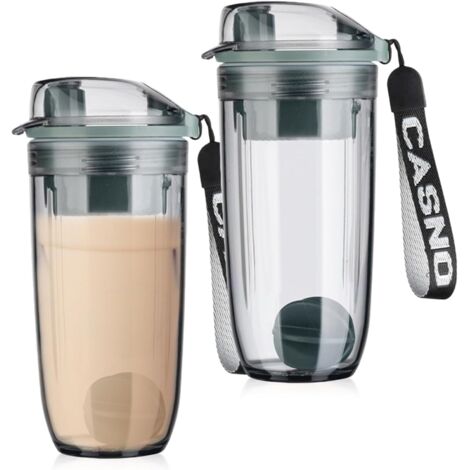 Juego de 2 cocteleras para batidos de proteínas, 750 ml, con bola mezcladora, duraderas, a prueba de fugas, sin BPA, para batidos de proteínas, smoothies y té (blancas). (1/5)