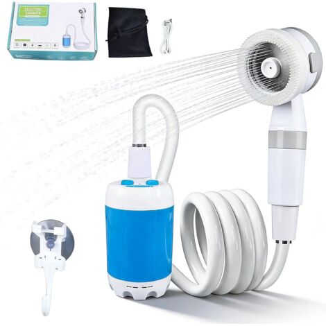 Ducha portátil para camping con bomba, ducha de camping de 6000 mAh con batería, ducha móvil para exteriores con cabezal y manguera, ducha de agua portátil de doble chorro.
