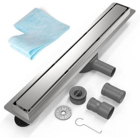 Desagüe de ducha de acero inoxidable de 70 cm, desagüe de suelo para duchas a ras de suelo con conexión DN50/DN40, desagüe de ducha extra plano, sifón giratorio de 360° con trampa de olores y filtro p (1/5)