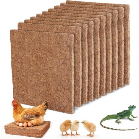 10 esteras de nido de fibra de coco natural de 25 x 25 cm para gallinas, reutilizables para la puesta de huevos o para retener el calor.