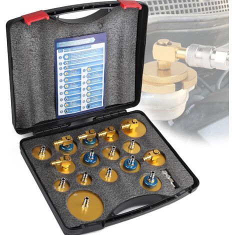 Kit adaptador de 17 piezas para purgar y rellenar el líquido de frenos con conexión rápida, herramienta de purga universal compatible con la mayoría de los vehículos. (1/5)