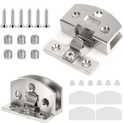 bisagras para puertas de vidrio templado de 6 a 10 mm de grosor, acabado cepillado, con tornillos y almohadillas de goma antideslizantes y antiarañazos.
