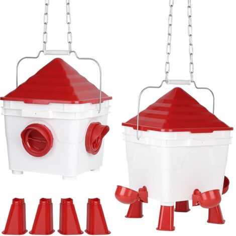 Comedero automático para pollos con capacidad de 8 kg y bebedero de 7 litros con cadenas de acero para aves de corral. (1/5)
