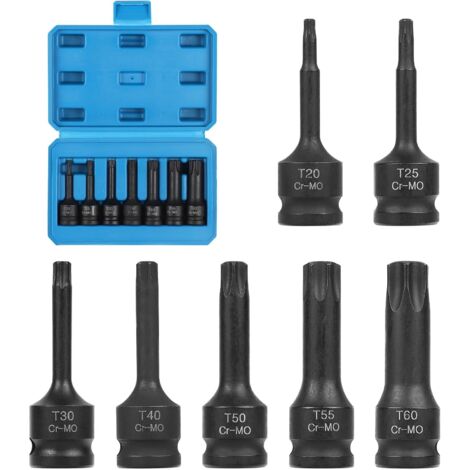 Juego de 7 piezas de llaves de vaso Torx macho de 3/8", T20, T25, T30, T40, T50, T55, T60, juego de llaves de vaso Allen con estuche, Torx estrella en Cr-Mo (1/5)