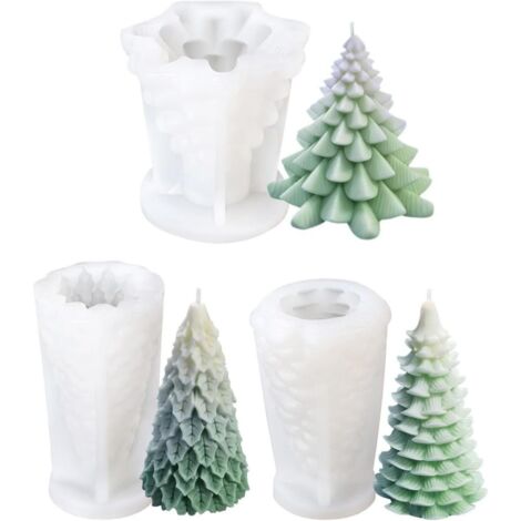 3er Set Silikonformen in Tannenbaum-Design für Kerzen, Seifen, Badebomben, Lotionen, Schokoladen-Gelee-Stangen – 3D Weihnachtsbaum-Formen (1/5)