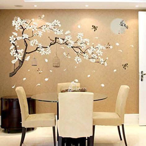 Wandaufkleber „Kirschblüte und Vogel auf dem Ast“, Aufkleber für Schlafzimmer für Erwachsene, Kirschblüten im Vintage-Stil, DIY-Größe: 187 x 128 cm, Aufkleber für das Kopfteil von Teenagern, Vinyl-Wan (1/5)