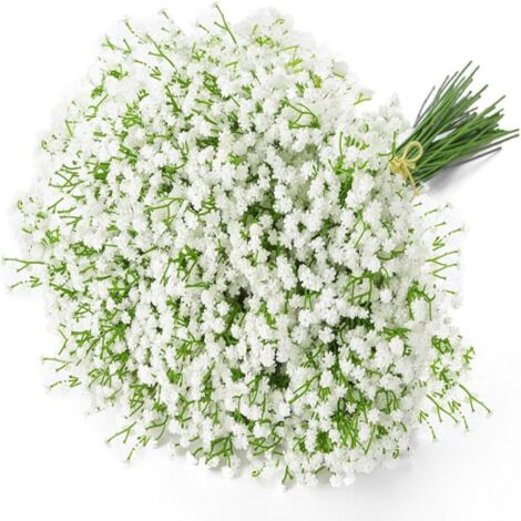 Set aus 6 realistischen künstlichen Schleierkraut-Blumen, weiße Trockenblumen, handliche und langlebige Dekorationsblumen für Hochzeiten und Blumenarrangements (1/5)