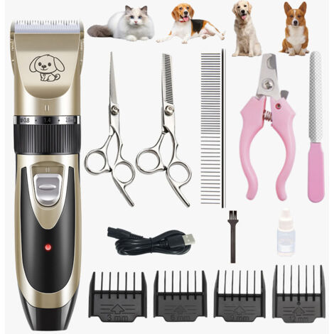 Wiederaufladbarer professioneller Tierhaarschneider mit Aufsätzen, abnehmbar und waschbar, für Hunde, Katzen (Schwarzgold)