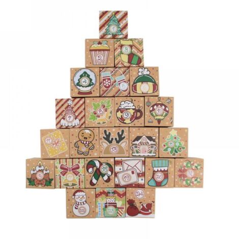 Weihnachtlicher 24er leeres Adventskalender-Set 2025 aus hübschen Kraftpapierkartons – 24-tägiger Countdown, Geschenkbox, Weihnachtsdekoration für Kinder und Zuhause (1/5)