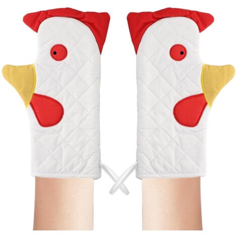 Wiederverwendbare, niedliche Kochhandschuhe mit Hahn-Motiv – hitzebeständig und ideal für die Küche (1/5)