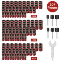 307-teiliges Schleiftrommel-Set, Schleiftrommel-Set für Bandschleifer - 300 Stück Schleifbänder (80/120/240) + 6 Stück Trommelspindeln für Drehwerkzeug + 1 Kombischlüssel.