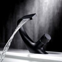 Luxus-Einloch-Waschtischarmatur mit Wasserfall-Design aus Messing, Bad- und Badewannenarmatur, schwarz, 18,13 cm