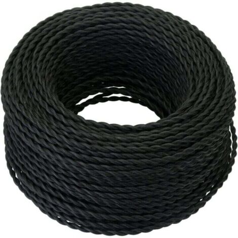 10 m Textilkabel, Retro-Kabel aus gedrehtem, geflochtenem Hanfseil, 2 x 0,75 mm², 2 verdrillte Litzen, für DIY-Hängelampe/Schwarz
