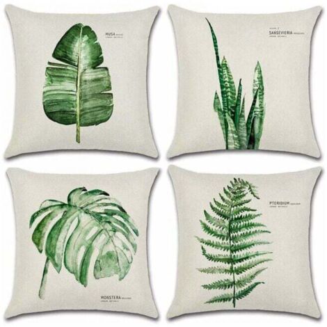 Outdoor-Kissenbezug, 4er-Set, wasserdicht, grünes Blattmuster, Sofa-Kissenbezug für Terrasse, Garten, Wohnzimmer, Schlafzimmer, Dekoration, 45 x 45 cm – A (1/4)