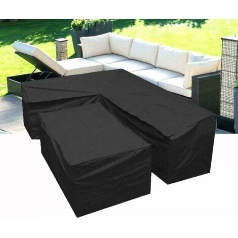 L-förmige Gartensofa-Abdeckung – L-förmige Gartenmöbel-Abdeckung mit Kordelzug an der Unterseite, 210D L-förmige Gartenmöbel-Abdeckung (L-Form 300 x 300 x 98 cm + rechteckig)